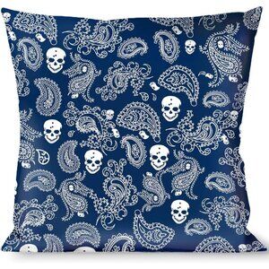 Decorative Throw Pillow Bandana Skulls Royal Blue White 14" x 14"